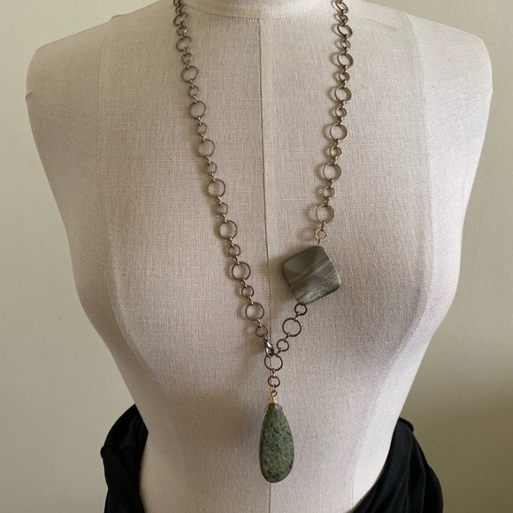 ❤️Circle chain and green agate chain belt necklace - Picture 2 of 4